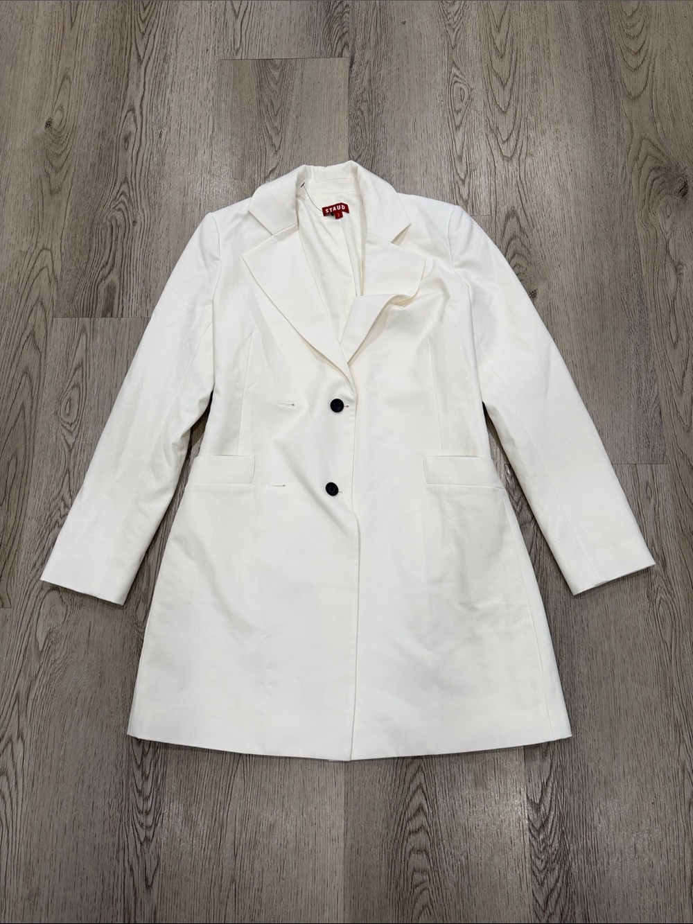 STAUD White Single-Breasted Tailored Trench blazer